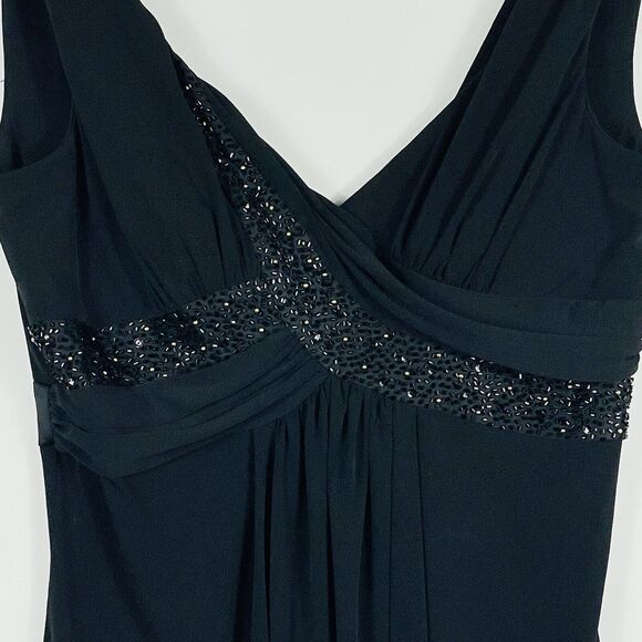 Max & Cleo Black Sleeveless Cross Front Gathered Beaded Dress Women's 6‎ NEW - Picture 2 of 7